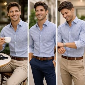 NWT Ben Sherman Mens Slim Fit Dress Shirt Blue White Floral 16-16.5 32/33